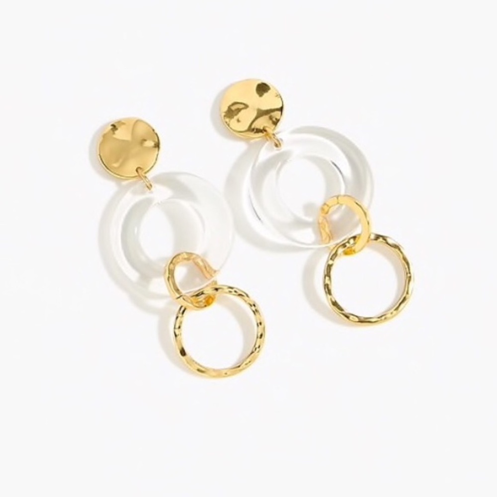 J.Crew Lucite Circle Drop Earrings Burnished Gold NWT